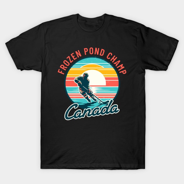 Vintage Canadian Hockey Player Sunset Tee - Pond Champion T-Shirt by Kicosh